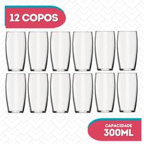 12 UN Copos Oca Vidro Transparente Redondo 300ml Durável Nadir