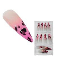 12 Unhas Postiças Realistas Stiletto Decoradas Fácil de Aplicar Grandes Coloridas Reutilizáveis Kit