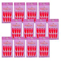 12 Unhas Postiças Rose Kiss 12 Pçs Forma Bailarina Rosa Neon