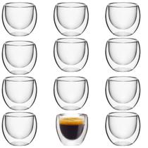 12 Unidades Copos Pequeno 80ml De Vidro Parede Dupla Transparente Isolante Térmico Jogo Copo Para Bebidas Quente E Geladas Capuccino Café Chá E Drinks