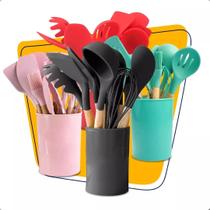 12 Utensílios de Cozinha Silicone e Cabo de Madeira Preto 12 Utensílios de Cozinha Silicone e Cabo de Madeira Preto