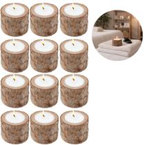 12 Velas Decorativa com Castiçal Tronco Madeira Natural 12 Velas Decorativa com Castiçal Tronco Madeira Natural
