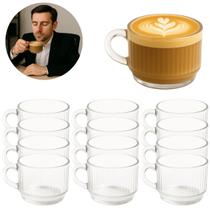 12 Xícaras de Café Lines Vidro 90ml Elegância e Praticidade