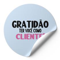 120 Etiquetas Adesivas Gratidão Ter Você Como Cliente Escrita Preto Rosa Fundo Azul Claro Artesanais