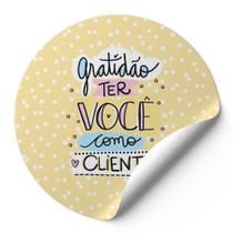120 Etiquetas Adesivas Redondas Gratidão Ter Você Como Cliente Impressão De Alta Qualidade Fundo Amarelo Bolas Brancas AD181