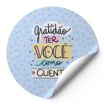 120 Etiquetas Adesivas Redondas Gratidão Ter Você Como Cliente Impressão De Alta Qualidade Fundo Azul Bolas Azul AD185