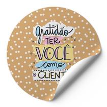 120 Etiquetas Adesivas Redondas Gratidão Ter Você Como Cliente Impressão De Alta Qualidade Fundo Marrom Bolas Brancas AD180