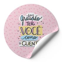 120 Etiquetas Adesivas Redondas Gratidão Ter Você Como Cliente Impressão De Alta Qualidade Fundo Rosa Bolas Rosas AD184