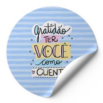 120 Etiquetas Adesivas Redondas Gratidão Ter Você Como Cliente Impressão De Alta Qualidade Listras Azuis AD202