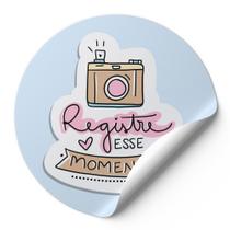 120 Etiquetas Auto Colante Adesivos Redondos Registre Esse Momento Fundo Azul AD262