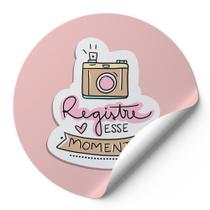 120 Etiquetas Auto Colante Adesivos Redondos Registre Esse Momento Fundo Rosa AD264