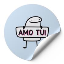 120 Etiquetas Redondas Adesivos Para Cliente Meme Bentô Dia Dos Namorados Amo Tu Fundo Azul AD00394