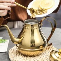 1200ml Chaleira Aço Inox Escovado Bico Fino Cha Cafe Dourado