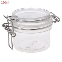 120ML plástico redondo clipe top armazenamento jar com selo hermético Tampa de cozinha recipiente de mesa de mesa preservando organizador de creme cosmético - Clear - S