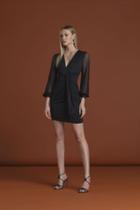12123219-0303p vestido curto drapeado liso com mangas bufante