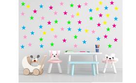 125 adesivos de parede estrelas estrelinhas 10cm (verdeclaro/azulclaro/pink/rosaclaro/amarelo)