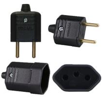 125 Plug Plugue Macho 2 Pinos + 125 Tomada Femea 3 Pinos 180 Graus Preto Margirius