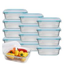 12Pç Pote Retangular Canelado 370ML Marmita Fit Frutas Lanches