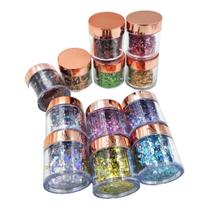 12un Potinhos Glitter Flocado Com Pó Para Decoração De Unhas