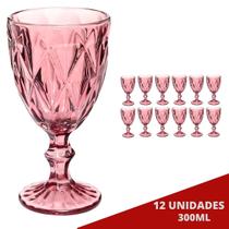 12UNI Taça Diamante Copos Vidro Lilás 300ml Suco Vinho Água
