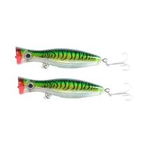 130mm Flutuante Pesca Popper Isca 2 Pçs 43g Topwaters Isca Dura Ganchos Agudos Olhos 3d Para Baixo