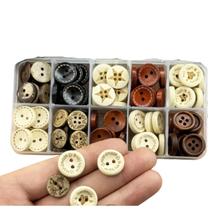 136 Botões Madeira Decorativo Artesanato 15mm C/ Estojo DIY