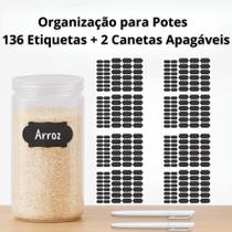 136 Etiquetas Adesivas de Vinil Preto 2 Canetas Apagáveis Organização para Potes e Temperos WESTING by BSMIX