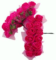 144 Mini Rosas De Eva Rosinha Artificial com 12 Buquês