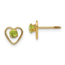 14k Madi K 3mm Peridot Birthstone Brincos de coração