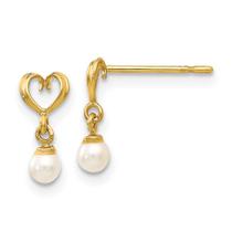 14k Madi K FW Cultivado Pearl Heart Dangle Post brincos