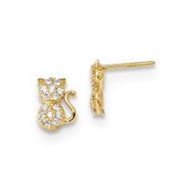 14k Madi K polido CZ Sitting Cat Screwback Post Brincos