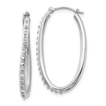 14k Ouro Branco Diamante Fascinação Oval Articulado Hoop Brincos