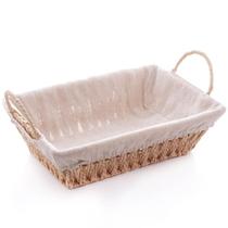 15 Cestas Porta Pão 29x19x12cm Servir Lanches de Papel Forro em Tecido Alça Wolff Bege Retangulares