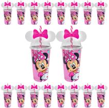15 Copos 500ml Com Orelhas e Canudo Minnie Rosa para Aniversário Infantil 15 Copos 500ml Com Orelhas e Canudo Minnie Rosa para Aniversário Infantil