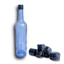 15 Garrafa de Vidro Vinho Azul 750ml C/Tampa e Lacre Licor - Vidro Nobre