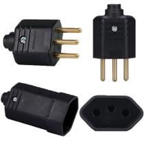 15 Plug Macho 3 Pinos 10a + 15 Tomada Femea 3 Pinos 10a Preto