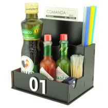 15 Porta Comanda Azeite Temperos Sal Canudo Palito Guardanapo Churrascaria Preto