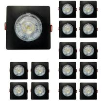 15 Spot Led Quadrado 5W Branco Quente 3000k Preto Bivolt