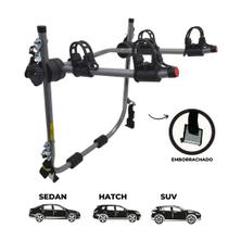 15 - Suporte para bike Transbike 2 bicicletas Prata tira Preta Sedan Hatch MTB Speed