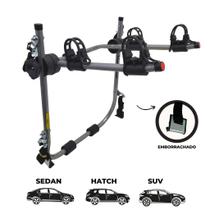 15 - Suporte para bike Transbike 2 bicicletas Prata tira Preta Sedan Hatch MTB Speed