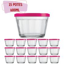 15 Tigela De Vidro Americano C/ Tampa Cereal Biscoitos 600ml
