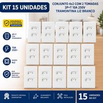 15 Tomadas Duplas Tramontina Liz Branca 10A 250V Padrão 2P+T 15 Tomadas Duplas Tramontina Liz Branca 10A 250V Padrão 2P+T