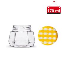 15 Un. Pote de vidro sextavado 170 ml com tampa e lacre