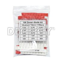 15 valores * 10 peças = 150 peças 1w kit de diodo zener do-41 3v-30v componente kit diy novo e
