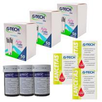 150 Tiras Fitas Gtech Glicemia + 300 Multi Lancetas Glicose