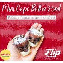 150 Unid Mini Copo 25ml com Tampa Bolha Brigadeiro de Colher Flip Festas