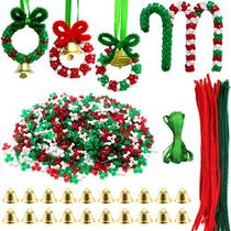 1570 PCS Natal frisado enfeite Kit Natal Tri-Shaped Beads plástico Tri Beads com limpadores de tubos Natal festa artesanato coroa de doces cana para árvore de Natal pendurado