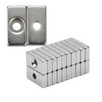 15pcs. Imã de Neodimio Retangular 20x10x4mm com furo - N35