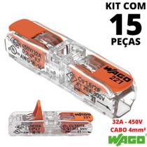 15un Conector Wago 221-2411 2 vias 32A/450V Emenda Linha Reta Original