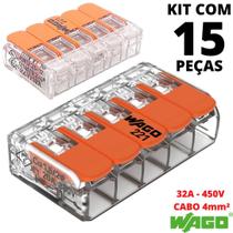 15un Conector Wago 221-415 5 vias 32A/450V Emenda Derivação Original